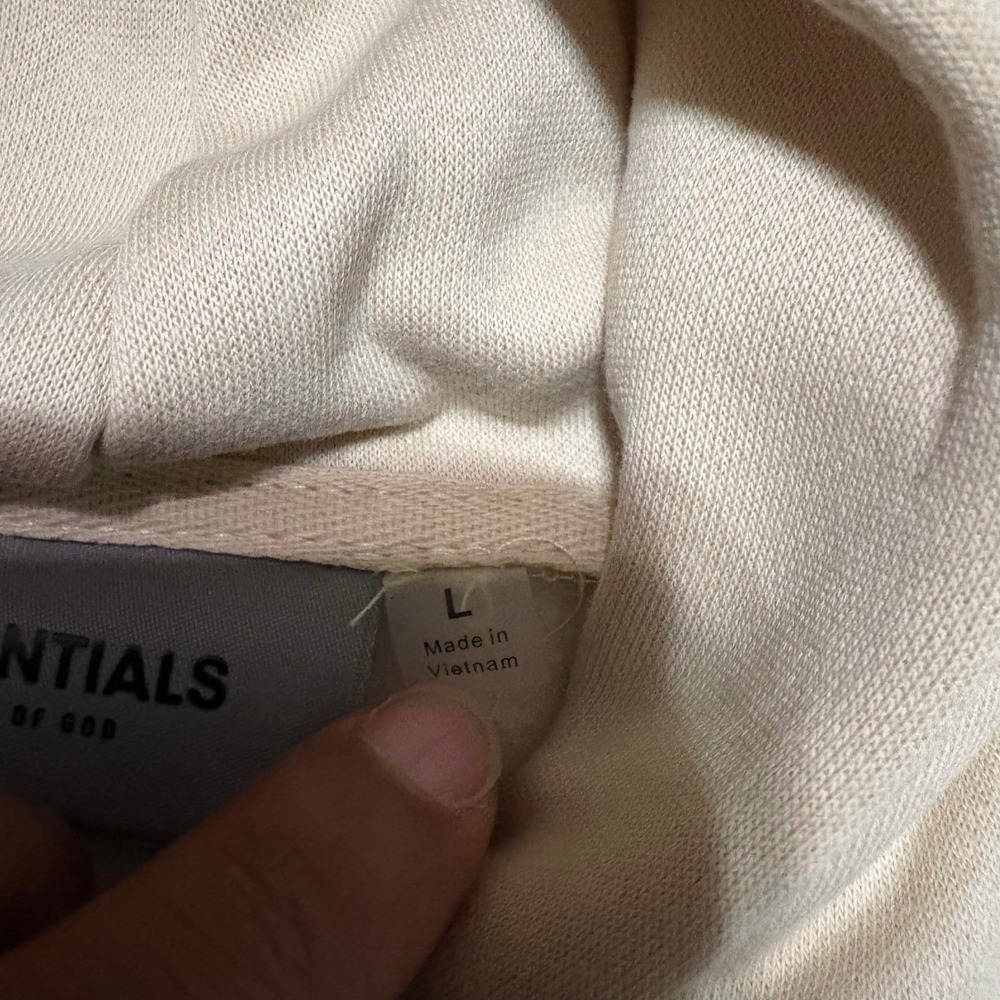 Fear of God Essentials Hoodie Beige Tan Logo Pullover Mens Size L Large - Picture 7 of 9